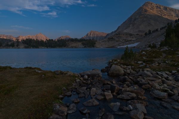 Evening light; Peak 11272 and Cove Lake, Big Boulder Lakes.
