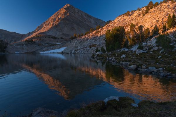 Morning alpenglow; Peak 11272 above Cove Lake, Big Boulder Lakes.
