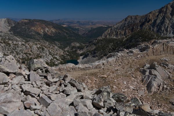 Getting to this point from Cove Lake avoided elevation loss, but involved too much boulder hopping.  It would have been easier to descend to Island Lake (just left of center), and ascend more open ridges that led to this point.
