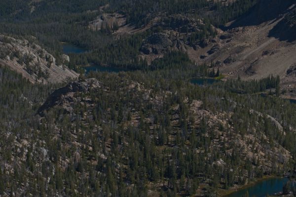 Looking further east down the Boulder Chain Lakes; Shelf Lake can be seen in the upper left of the photo, Sliderock Lake just upstream.
