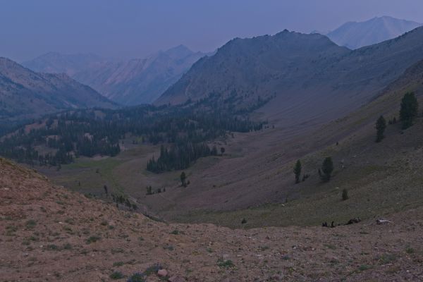 Looking back to the saddle in the first photo (225) and the ridge on the left (E), which continues up to Blackman Peak.  Washington Peak in the distance
