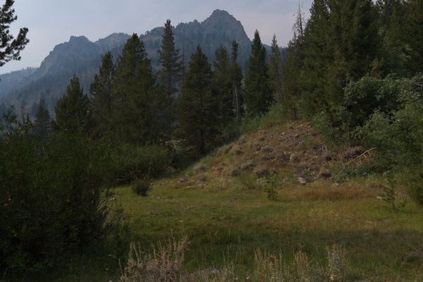 It has taken almost two hours since crossing Warm Springs Creek to reach the climb at the mouth of Iron Basin.  Watson Peak rises due north.  The route becomes steep, with a trail appearing when most needed.  It is nice to see water flowing out of Iron Basin, at least for now.
