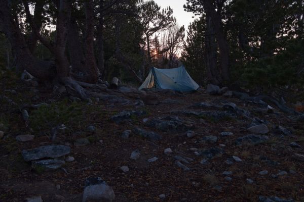 Sunrise; inlet, Cove Lake at 9842’.  Not a trace of last night’s storm.  Today will be a layover day.  I intend to fish, and relax—something I have not done since starting out two days ago.  There are lakes close by I have yet to visit.  Two years ago I camped in this very spot, and the fishing was great.
