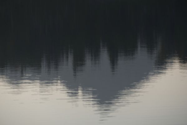 Morning light, reflections; looking east across Cove Lake from the inlet.
