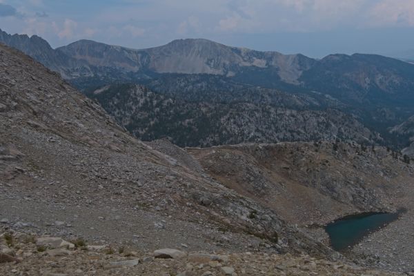 Looking back to the north, beyond Island Lake from the saddle between the two Boulder Lake basins.  It’s already 3 pm, but the cloud development is not anywhere as threatening as it has been the past two afternoons.
