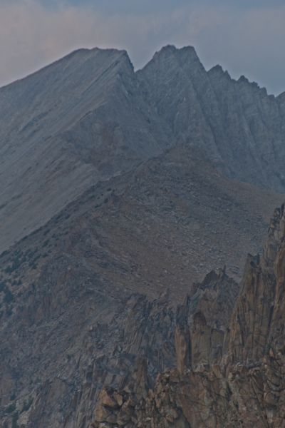 Looking northwest from the saddle between the two Boulder Lake basins to D. O. Lee Peak.
