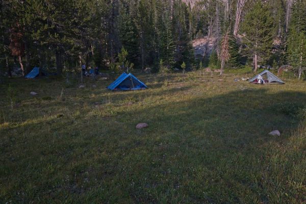 Z-packs tent city!  I count no less than 5 of these tents in the meadow adjacent to the lake—the same tent I am carrying!
