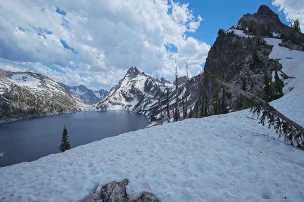 This is the most snow I have seen at the saddle overlooking the lake.
