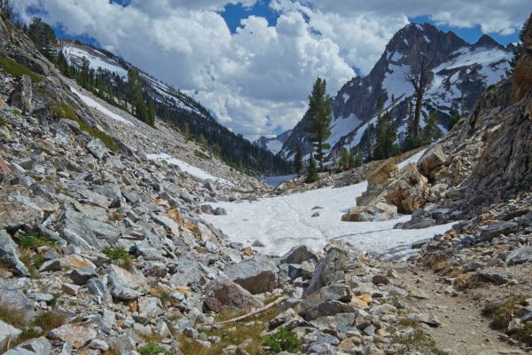 Heading S from the outflow at the N end of Sawtooth Lake.  Lot's more people about.  I saw more people along Trailside Creek to McGown Lakes than I usually do.  I will see nobody from the South end of Sawtooth Lake all the way to Grandjean.
