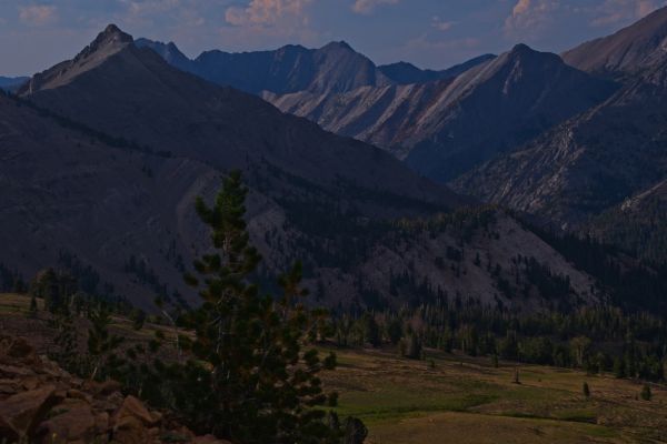 From the ridge south of Ants Basin, Peak 10111, (left foreground) north of Blackman Peak, northwest, and above Ants Basin.  Strawberry Basin (further beyond left frame line), which I passed through five days ago, is west of Peak 10111'.
