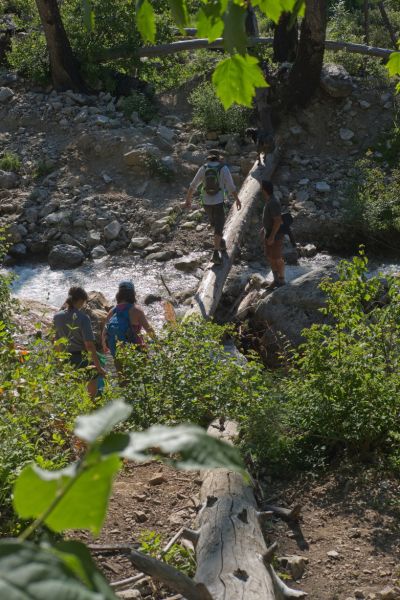 The second crossing of Trail Creek.  A nice place for a snack.  This group caught up with me while fooling around with the camera, trying to figure out what setting I inadvertly changed on my camera, resulting in a dramatic red shift in the image.  Hooray!  I fixed it!
