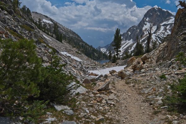 Heading due south from the outlet of Sawtooth Lake toward my appointment with the North Fork of Baron Creek.
