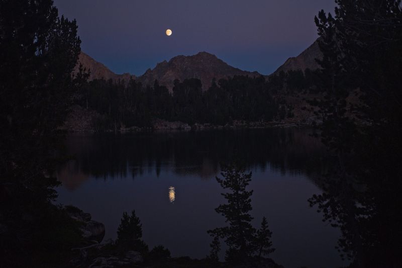 Back to the 35 mm prime.  This time I removed the polarizing filter, which will capture any glistening on the water surface, and allow me to shoot at a lower ISO, with less noise.  I didn't anticipate the bright moon coming through the tent wall, directly into my eyes as I slept on my back.
