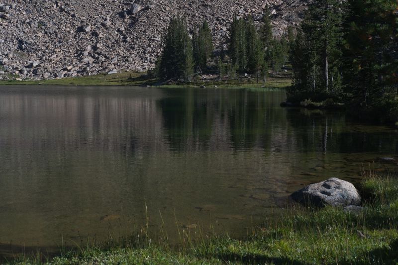 The west side of the same lake.  I have camped here numerous times.  The fishing is usually pretty good.  It thunder showered here on my way out last year.  There always seems to be at least one party camped here.
