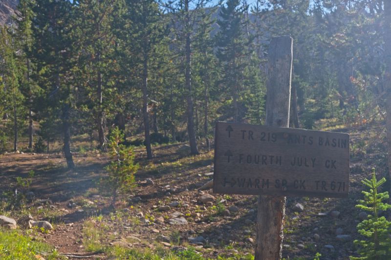 Born Lakes is a popular destination.  There are numerous paths around the lakes.  This welcome signpost confirms I am on the trail headed in the right direction.  A right turn here would descend Warm Springs Creek, taking me to the where I was on day one after crossing the creek at the base of Strawberry Basin.
