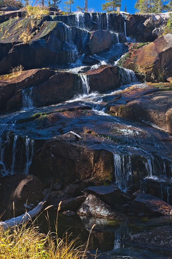 The waterfall just southwest of my camp descending from Lake 8556'.
