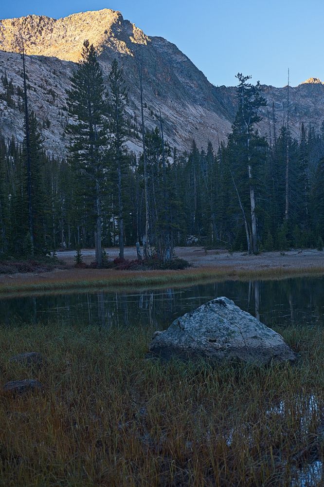 Morning light on an east facing slope on the west side of the inlet of Imogene Lake.
