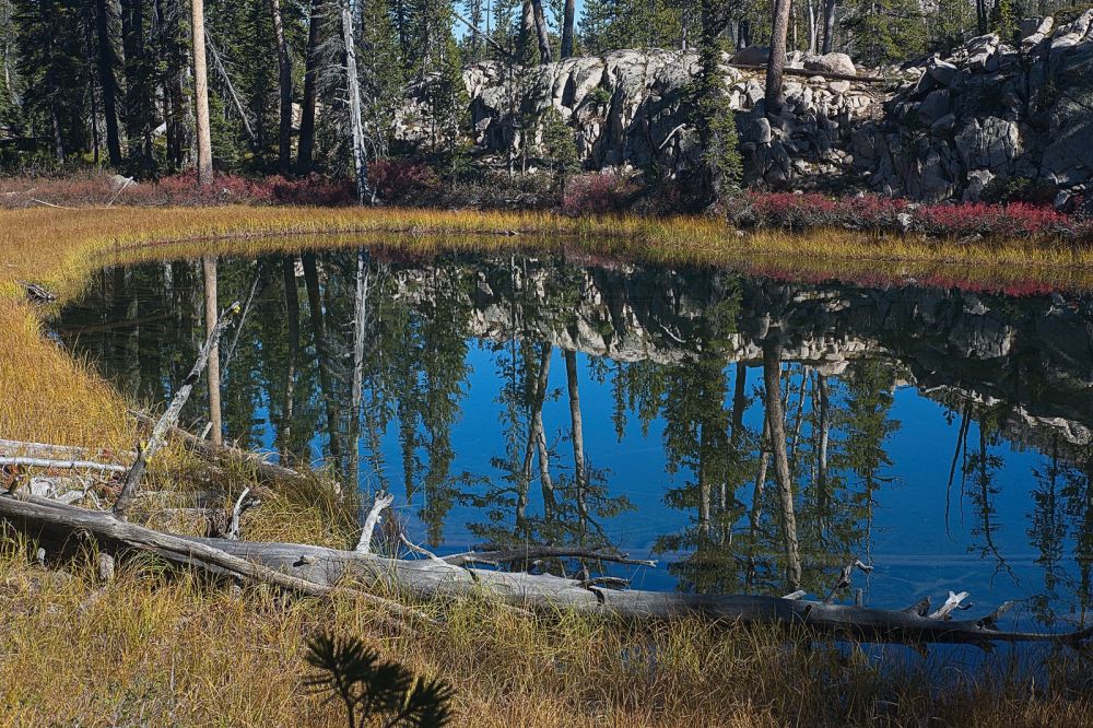 About an hour after leaving camp at noon, I'm following the "off-and-on" climber's path that began on the west side of the outlet at Imogene Lake.  This was one of the first small tarns I arrived at.  The description I was following said to cross the outlet stream of lake 8320' and ascend the wooded slopes north of the outlet from the lake west of point 8817.
