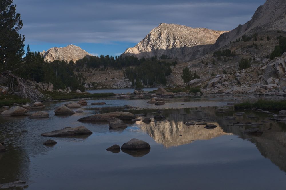 Looking SSE across the inlet to Cove Lake.  It is still breezy.  After setting up the food hang and tent, I've decided to fish in the morning.  The light suggests picking up the camera, rather than the fly rod.
