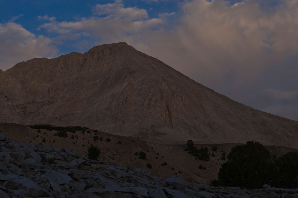 D. O. Lee Peak, morning light from the inlet at Cove Lake; 55 mm.
