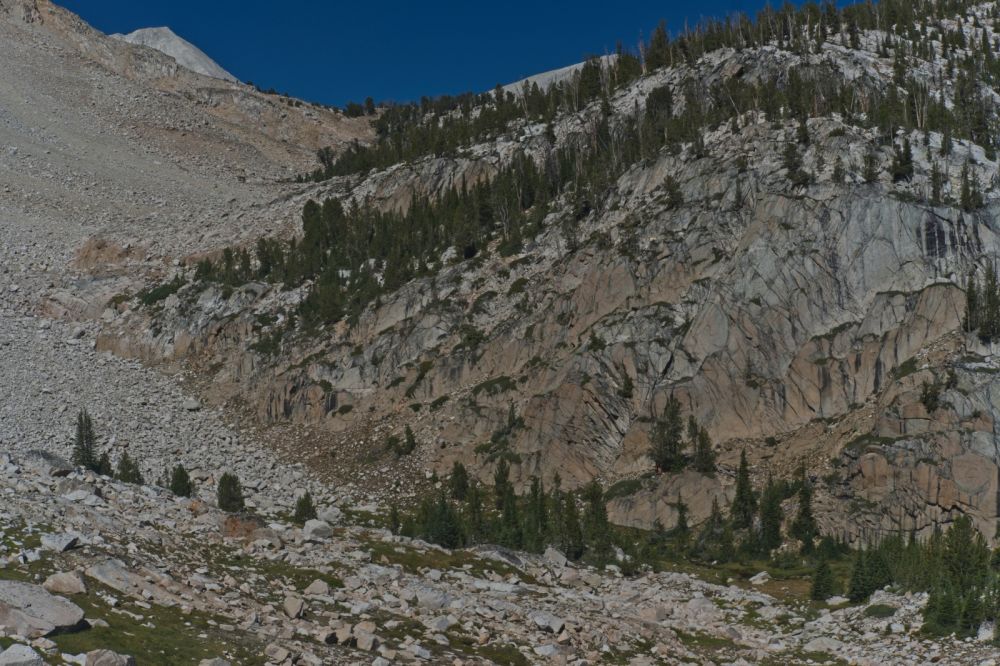 Another look at the descent route from Cove Lake.  D. O. Lee Peak and WCP-9 are visible on the skyline to the ENE.  Can't quite see the saddle between them...yet.
