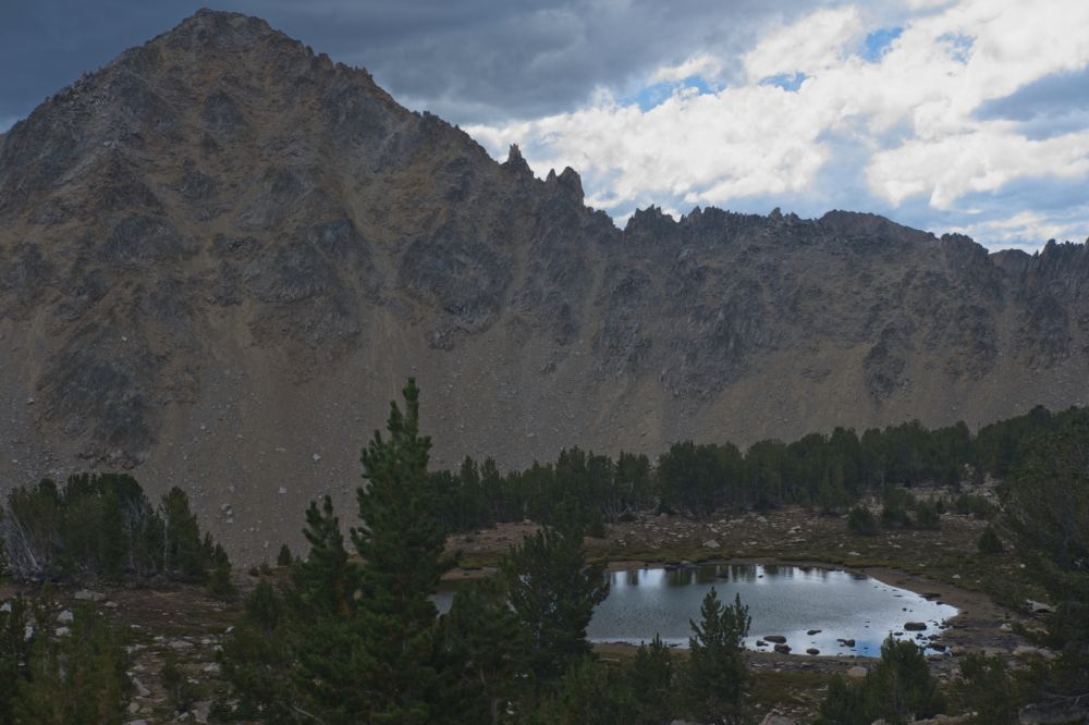 Peak 10857' above the tarn just SW of Windy Devil.  Didn't need to carry as much water from Scoop Lake.  The water level of the tarn looks low.
