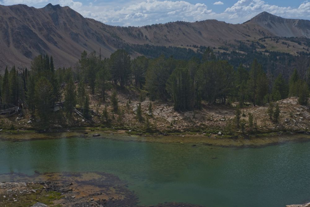 The view WSW past the uppermost of the Born Lakes.  Ants Basin is hidden on frame right (N), just below Blackman Peak.
